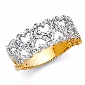 14k Solid Yellow Gold Heart Ring Band Fancy Ring